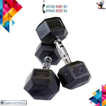 Rubber coated hex dumbbell 10 kg pair